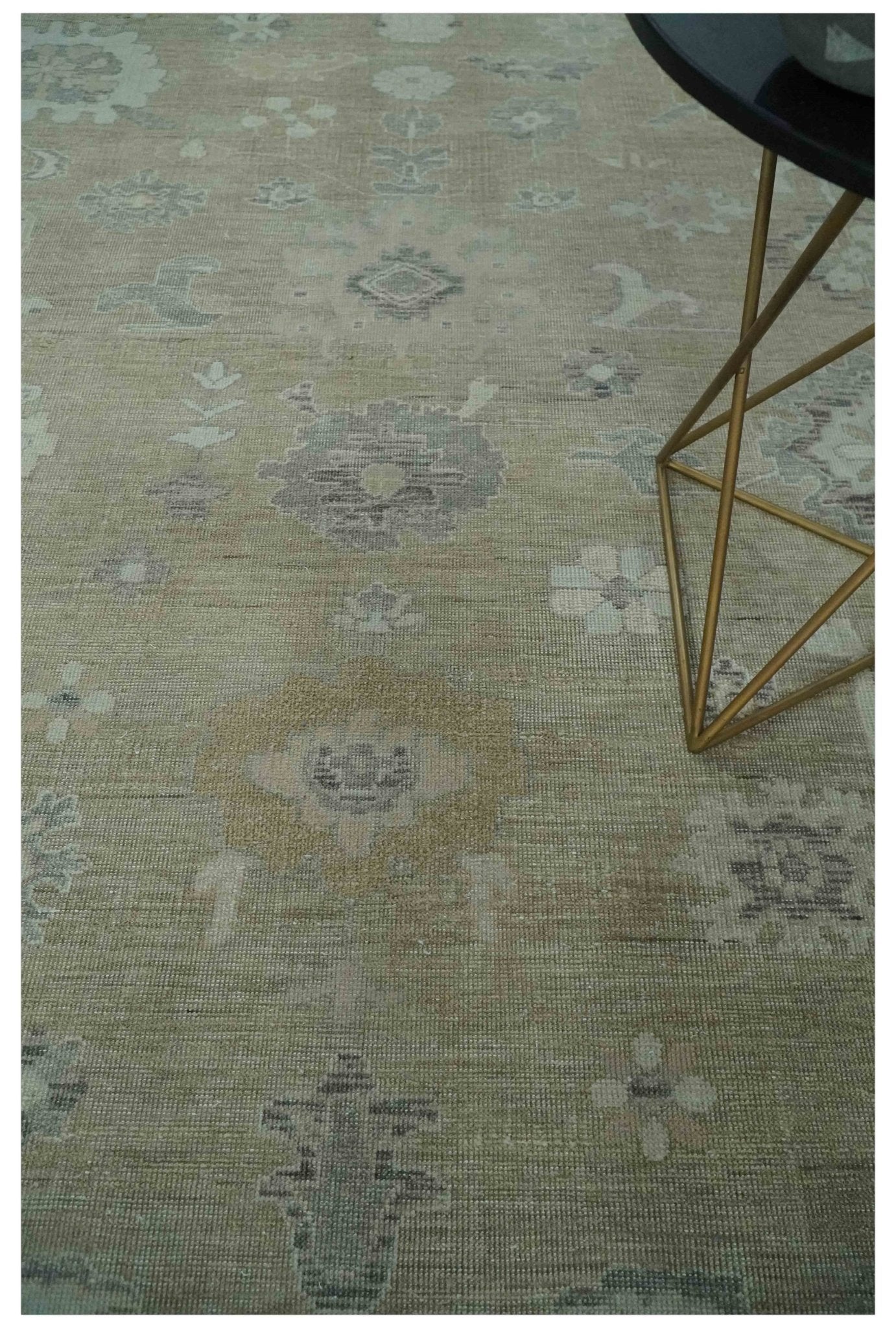 Vintage Style Antique Finish Hand Knotted Camel, Ivory and Charcoal Traditional Oushak Multi Size Wool Area Rug - The Rug Decor