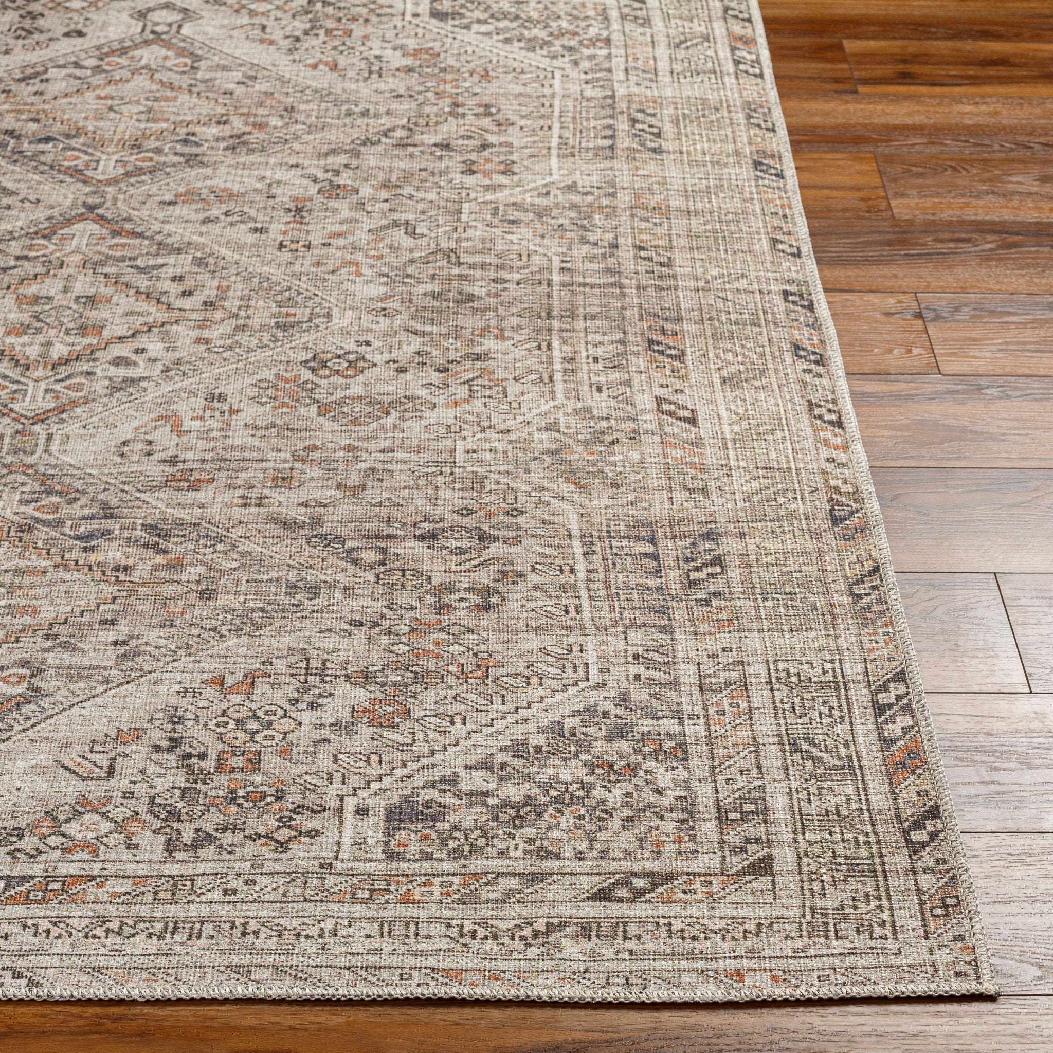 Vintage Style Beige, Charcoal, Rust, Green Turkish Design Washable