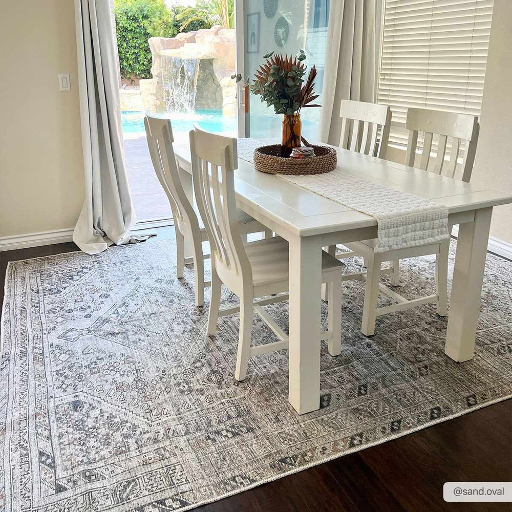 Vintage Style Beige, Charcoal, Rust and Green Turkish Design Washable Area Rug - The Rug Decor