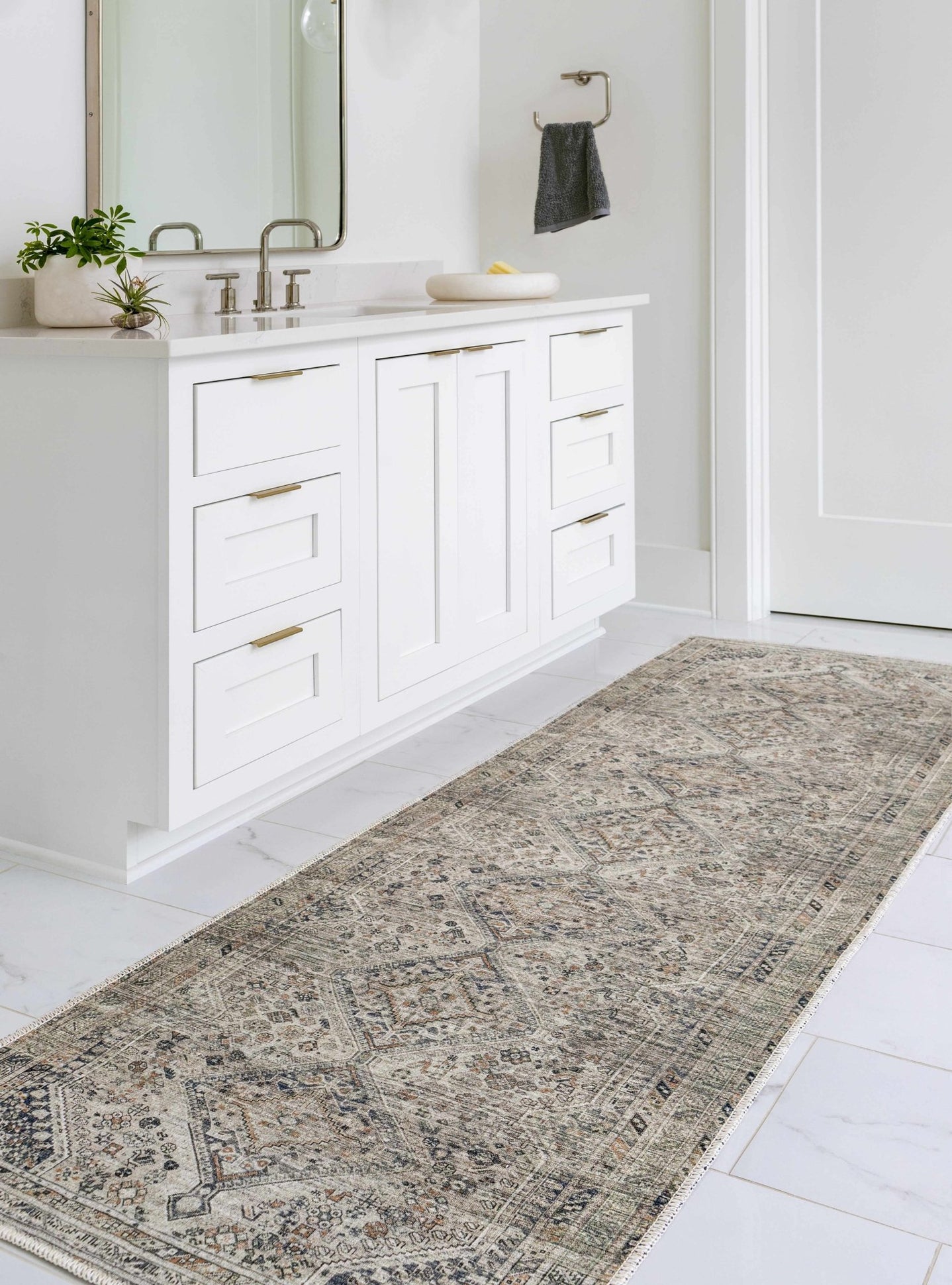 Vintage Style Beige, Charcoal, Rust and Green Turkish Design Washable Area Rug - The Rug Decor