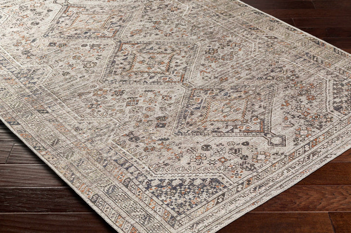 Vintage Style Beige, Charcoal, Rust and Green Turkish Design Washable Area Rug - The Rug Decor