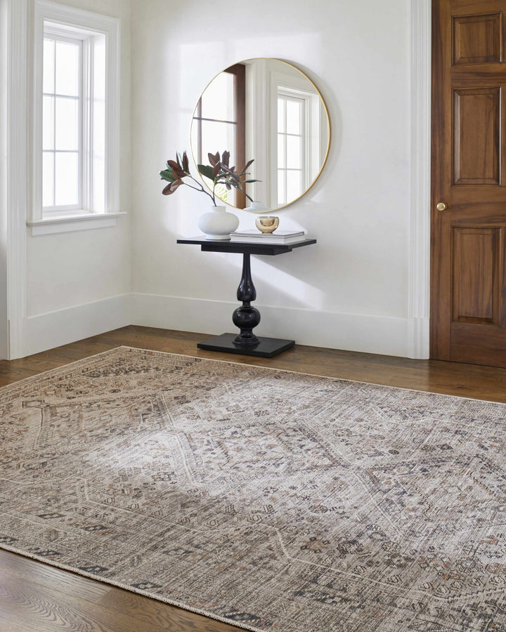 Vintage Style Beige, Charcoal, Rust and Green Turkish Design Washable Area Rug - The Rug Decor