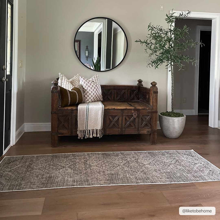Vintage Style Beige, Charcoal, Rust and Green Turkish Design Washable Area Rug - The Rug Decor