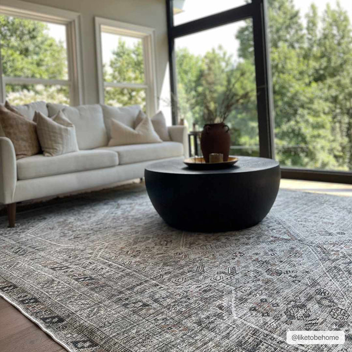 Vintage Style Beige, Charcoal, Rust and Green Turkish Design Washable Area Rug - The Rug Decor