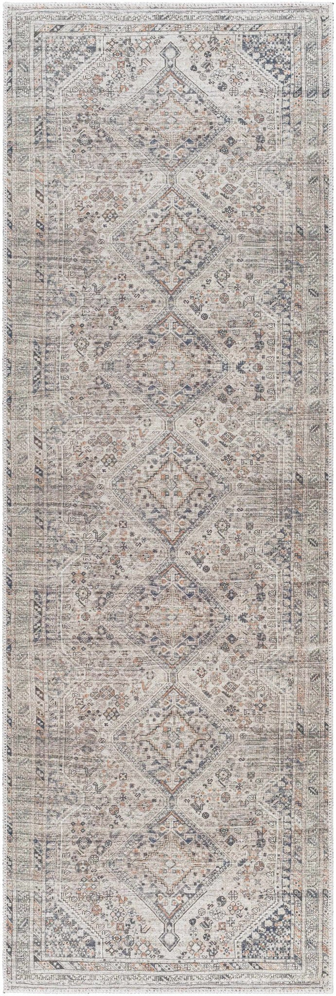 Vintage Style Beige, Charcoal, Rust and Green Turkish Design Washable Area Rug - The Rug Decor
