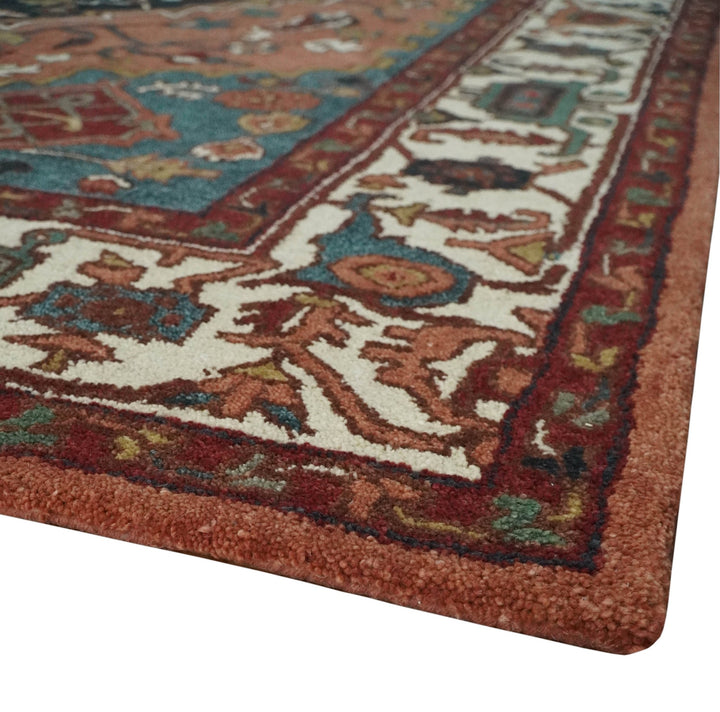 Vintage Style Black, Rust, Teal and Ivory Hand Tufted 8x10 Traditional wool Area Rug - The Rug Decor