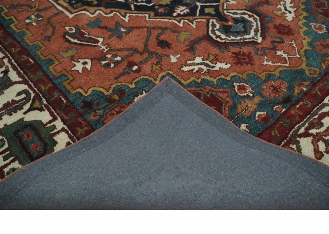 Vintage Style Black, Rust, Teal and Ivory Hand Tufted 8x10 Traditional wool Area Rug - The Rug Decor