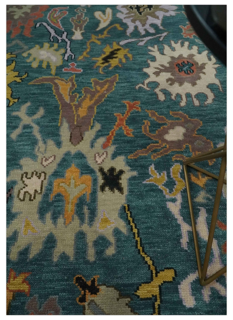 Vintage Style Blue and Brown Vibrant Colorful 8x10 Oushak wool Area Rug - The Rug Decor
