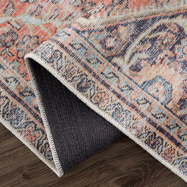 Vintage Style Dark Peach, Purple and Beige Traditional Design Washable Area Rug - The Rug Decor