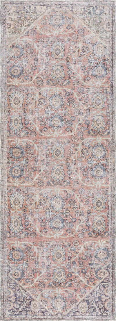 Vintage Style Dark Peach, Purple and Beige Traditional Design Washable Area Rug - The Rug Decor