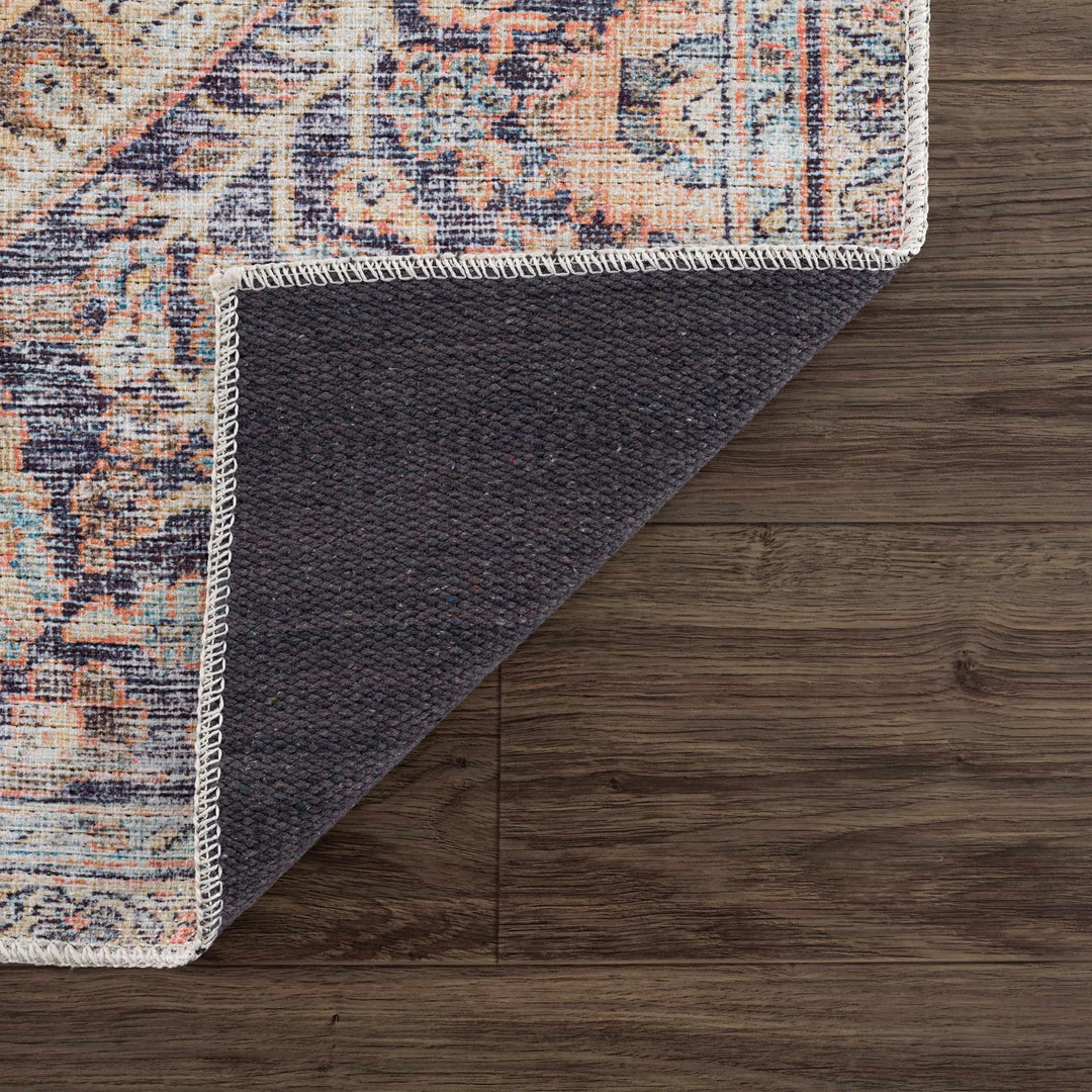 Vintage Style Dark Peach, Purple and Beige Traditional Design Washable Area Rug - The Rug Decor