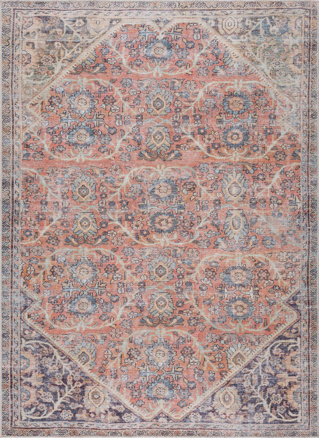 Vintage Style Dark Peach, Purple and Beige Traditional Design Washable Area Rug - The Rug Decor