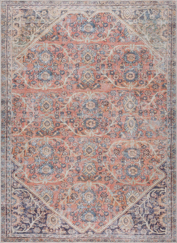 Vintage Style Dark Peach, Purple and Beige Traditional Design Washable Area Rug - The Rug Decor