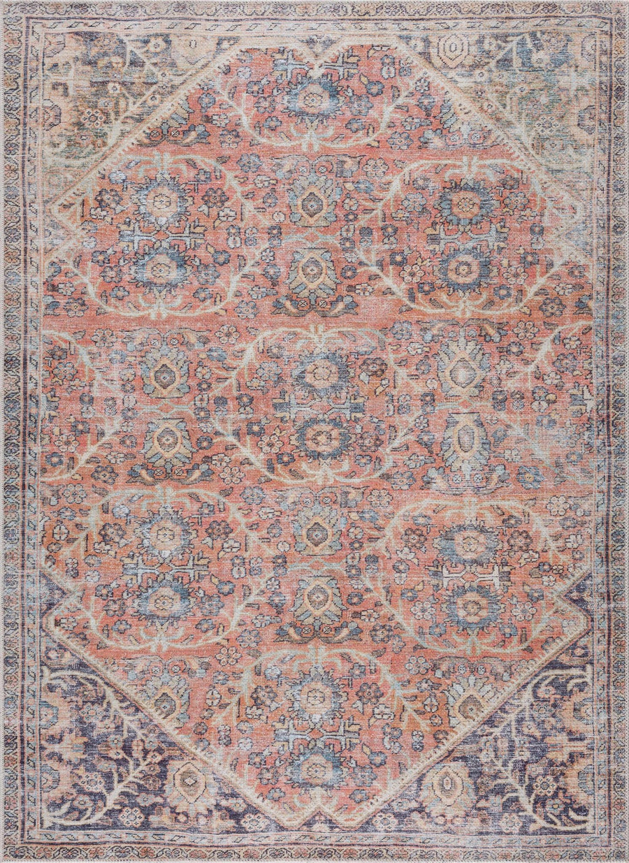 Vintage Style Dark Peach, Purple and Beige Traditional Design Washable Area Rug - The Rug Decor