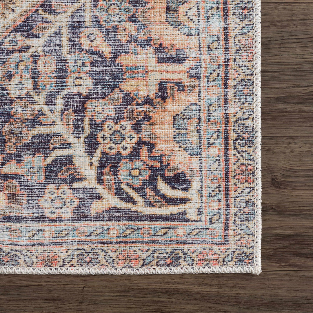 Vintage Style Dark Peach, Purple and Beige Traditional Design Washable Area Rug - The Rug Decor