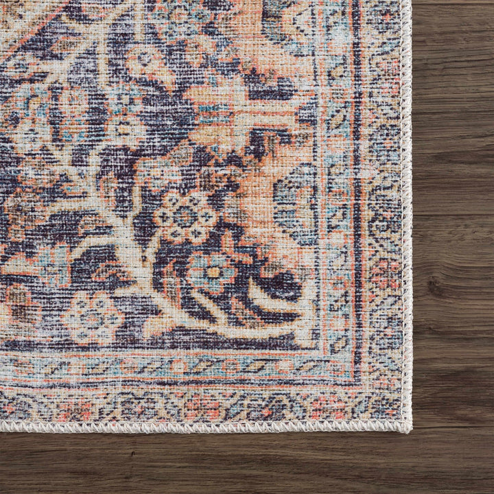 Vintage Style Dark Peach, Purple and Beige Traditional Design Washable Area Rug - The Rug Decor