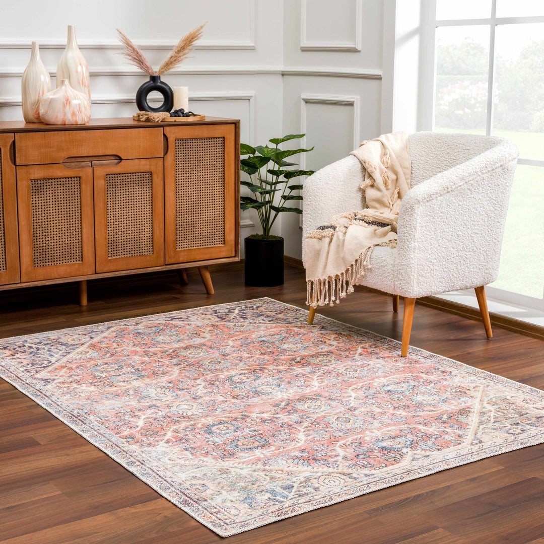 Vintage Style Dark Peach, Purple and Beige Traditional Design Washable Area Rug - The Rug Decor