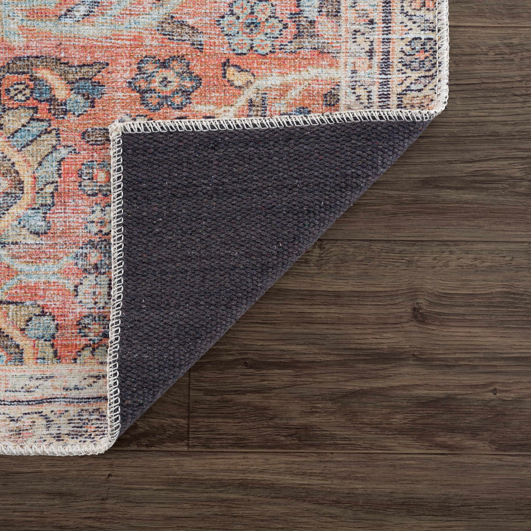 Vintage style Floral Peach, Blue and Ivory Low pile Oriental Oushak Design Area Rug - The Rug Decor