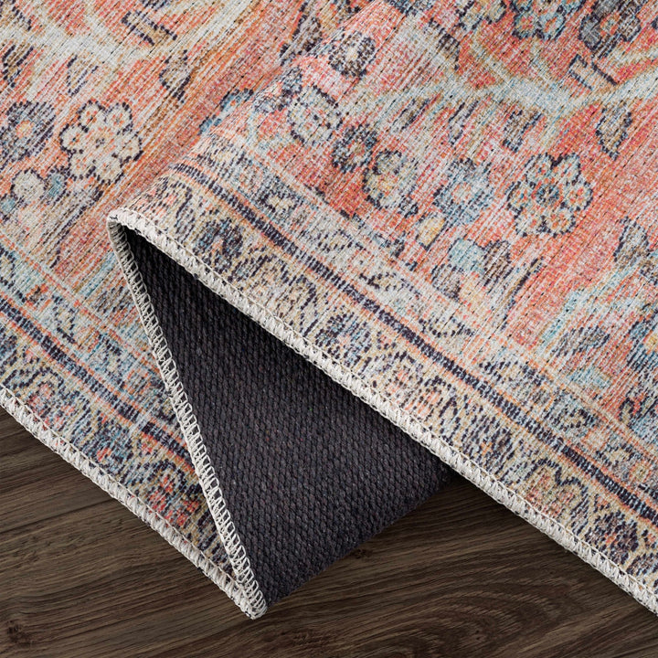 Vintage style Floral Peach, Blue and Ivory Low pile Oriental Oushak Design Area Rug - The Rug Decor