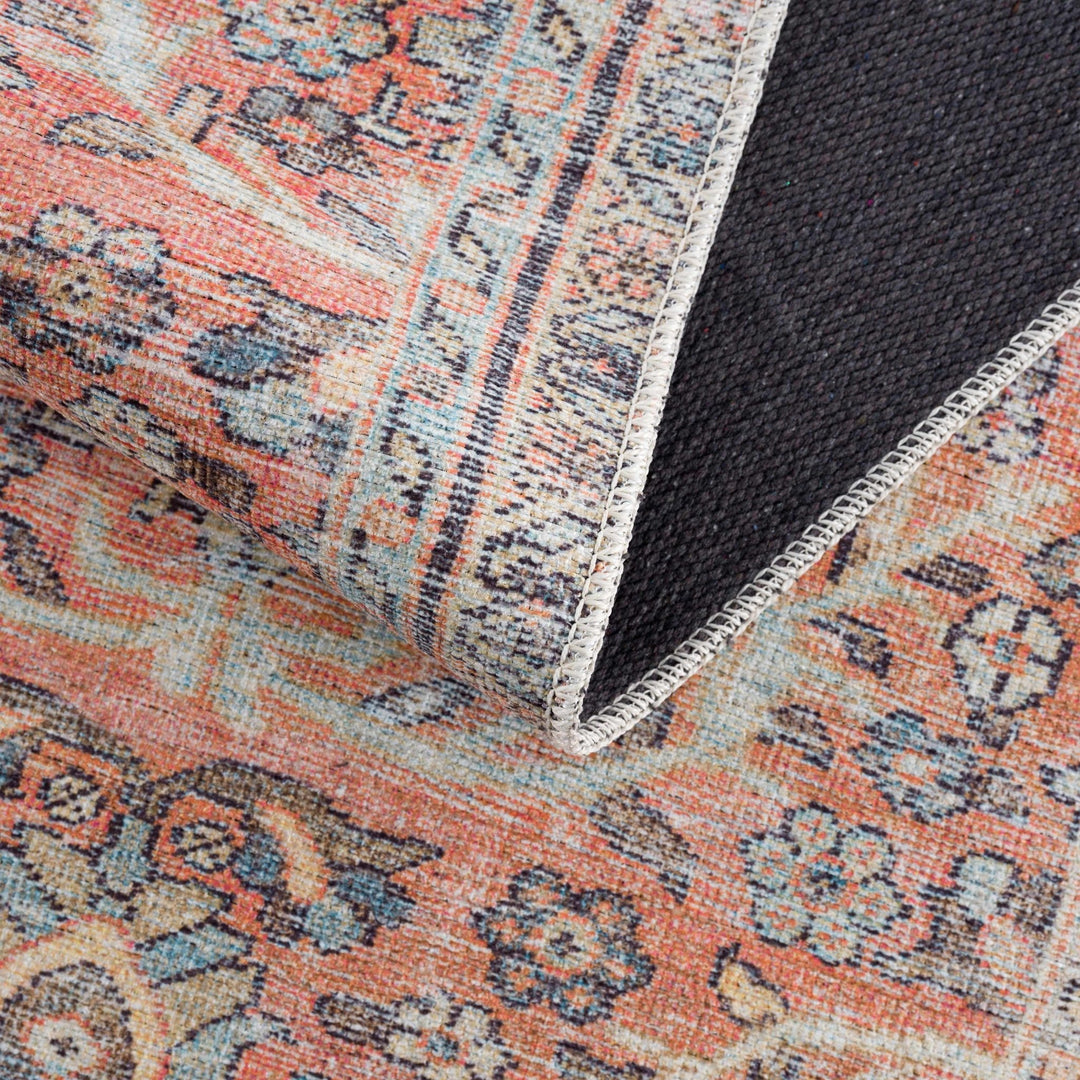 Vintage style Floral Peach, Blue and Ivory Low pile Oriental Oushak Design Area Rug - The Rug Decor