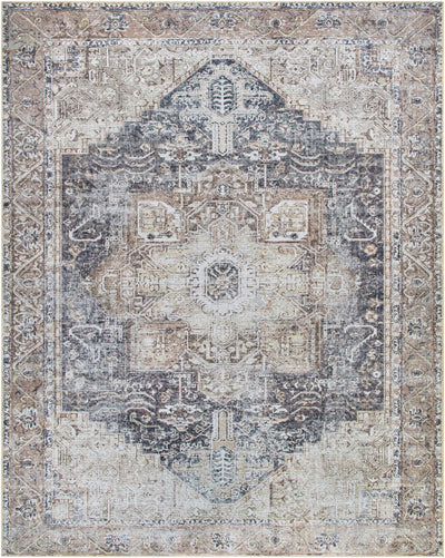 Vintage Style Ivory, Charcoal and Brown Traditional Medallion Design Machine Washable Area Rug - The Rug Decor