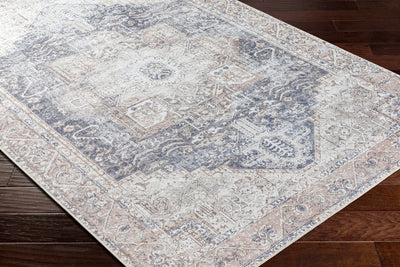 Vintage Style Ivory, Charcoal and Brown Traditional Medallion Design Machine Washable Area Rug - The Rug Decor