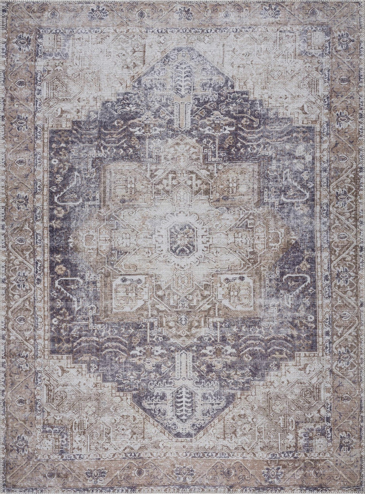 Vintage Style Ivory, Charcoal and Brown Traditional Medallion Design Machine Washable Area Rug - The Rug Decor