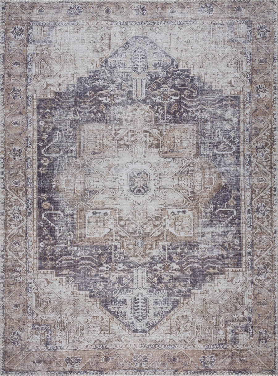 Vintage Style Ivory, Charcoal and Brown Traditional Medallion Design Machine Washable Area Rug - The Rug Decor