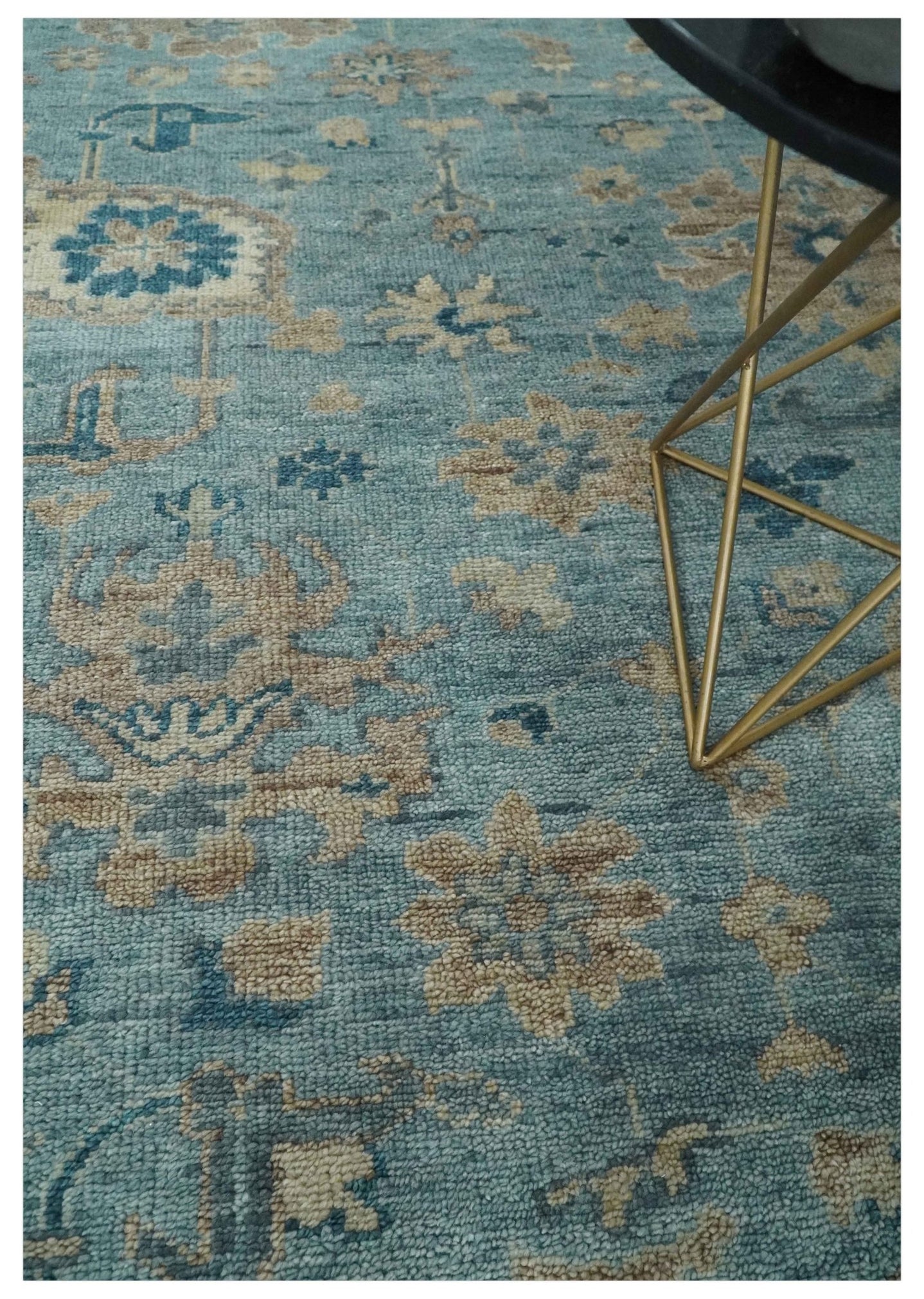 Vintage Style Light Blue and Brown Hand knotted Oushak Multi Size wool Area Rug - The Rug Decor
