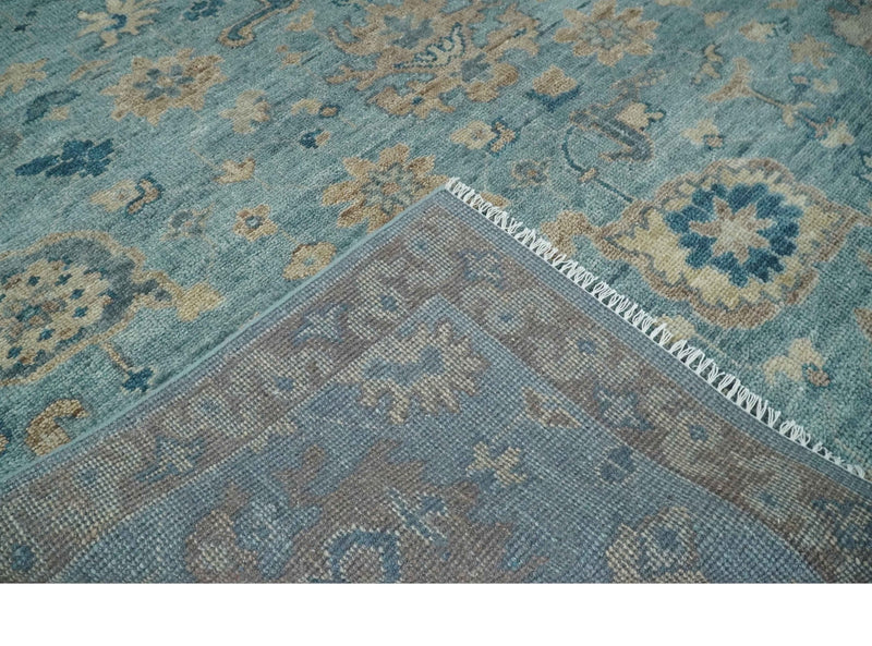 Vintage Style Light Blue and Brown Hand knotted Oushak Multi Size wool Area Rug - The Rug Decor