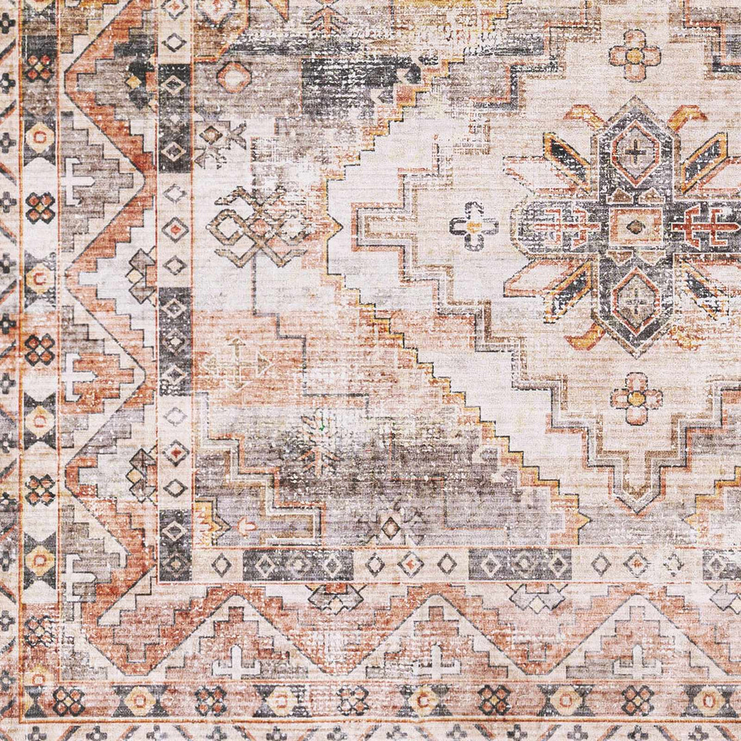 Rust And Ivory Check Rug Vintage Style Rust, Ivory, Charcoal and Gold Traditional Heriz Rug