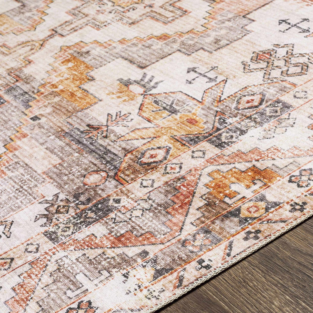 Rust And Ivory Check Rug Vintage Style Rust, Ivory, Charcoal and Gold Traditional Heriz Rug