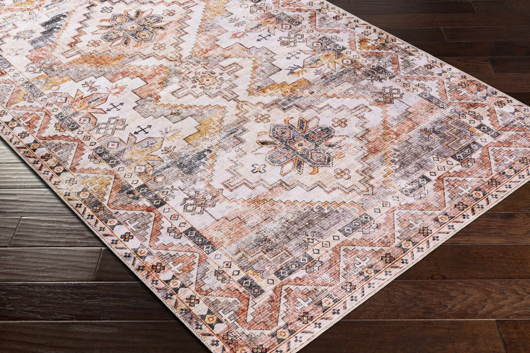 Rust And Ivory Check Rug Vintage Style Rust, Ivory, Charcoal and Gold Traditional Heriz Rug