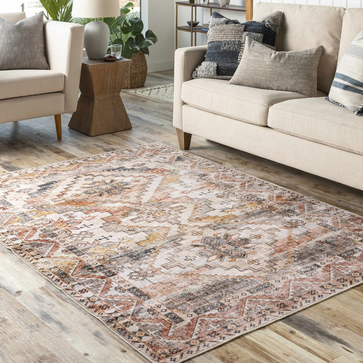 Rust And Ivory Check Rug Vintage Style Rust, Ivory, Charcoal and Gold Traditional Heriz Rug