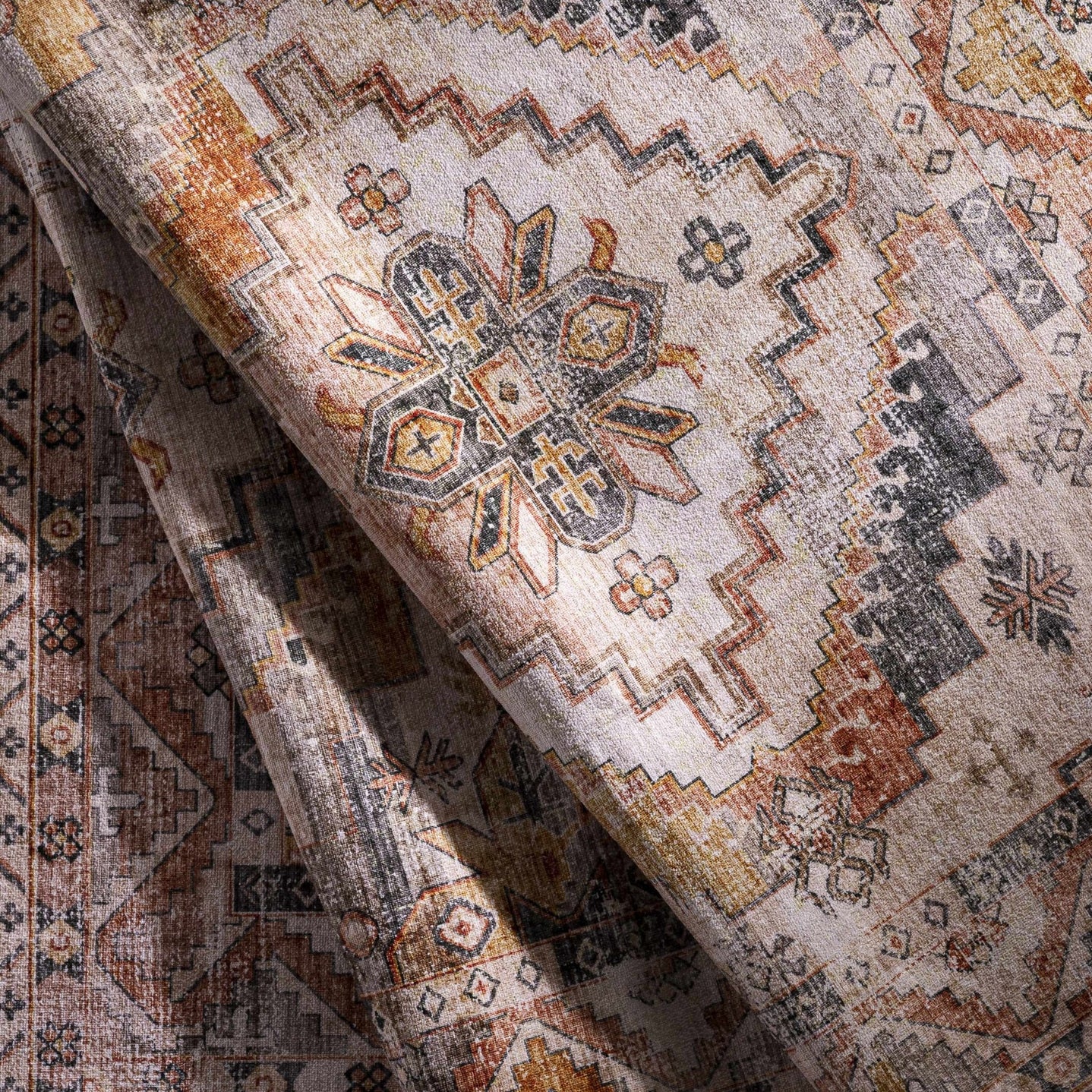 Vintage Style Machine woven Rust, Ivory, Charcoal and Gold Traditional Washable Area Rug - The Rug Decor