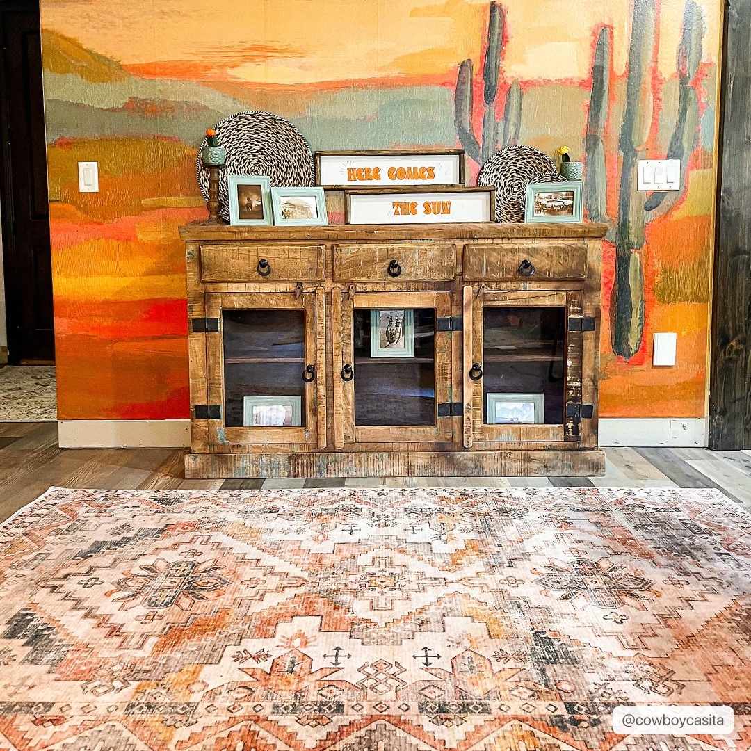 Vintage Style Machine woven Rust, Ivory, Charcoal and Gold Traditional Washable Area Rug - The Rug Decor