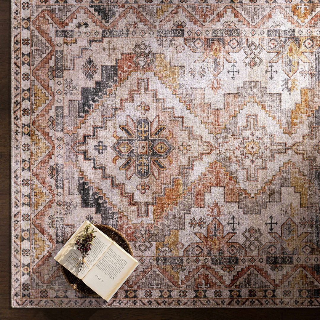 Rust And Ivory Check Rug Vintage Style Rust, Ivory, Charcoal and Gold Traditional Heriz Rug