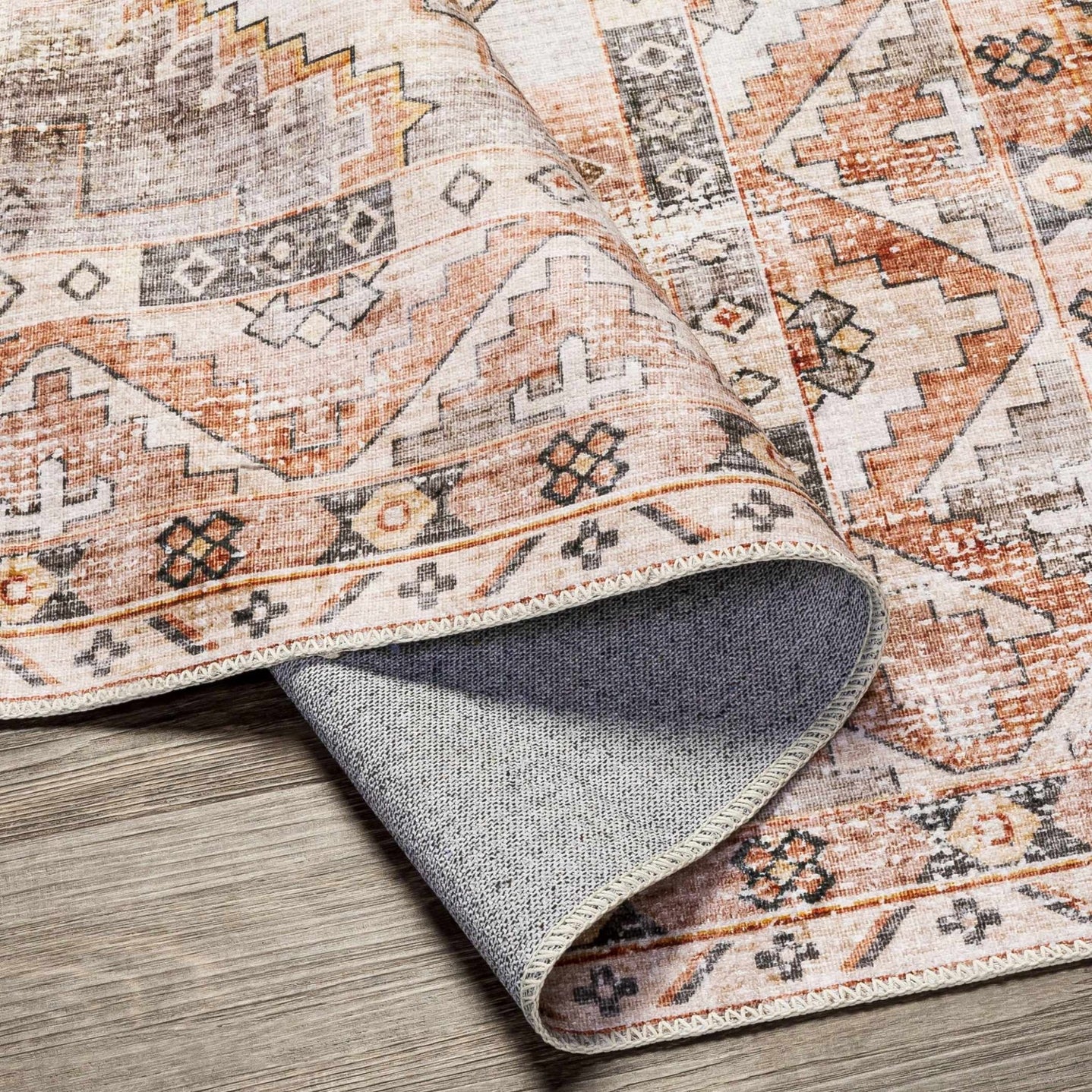 Vintage Style Machine woven Rust, Ivory, Charcoal and Gold Traditional Washable Area Rug - The Rug Decor