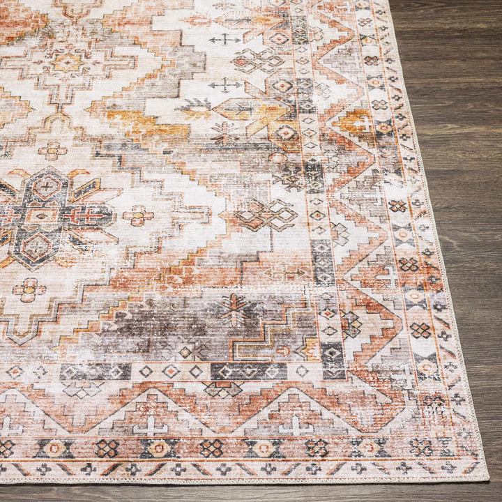 Rust And Ivory Check Rug Vintage Style Rust, Ivory, Charcoal and Gold Traditional Heriz Rug