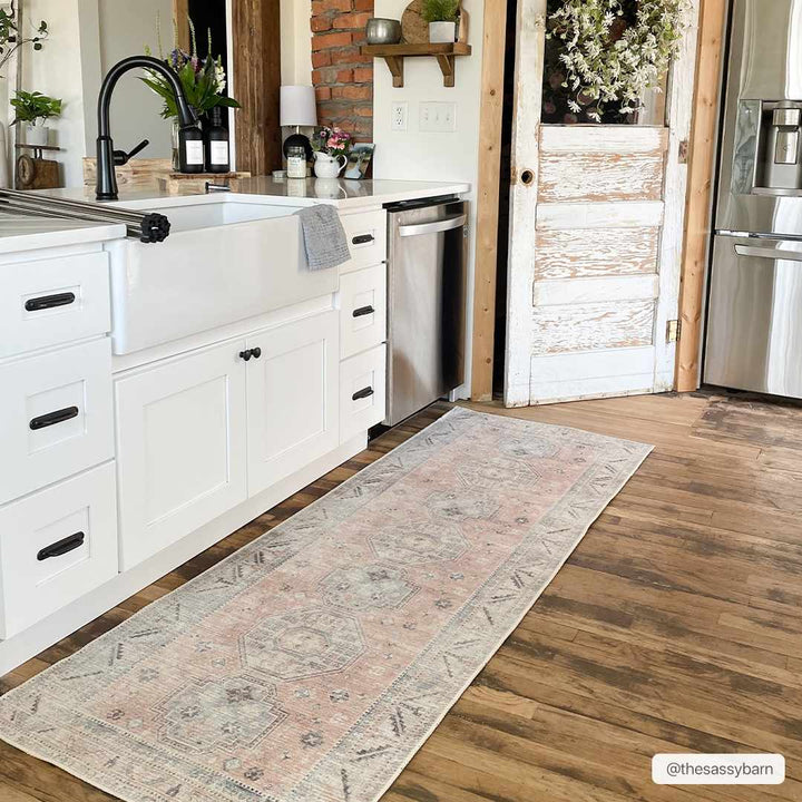 Vintage Style Peach, Blue and Charcoal Traditional Machine washable Area Rug - The Rug Decor