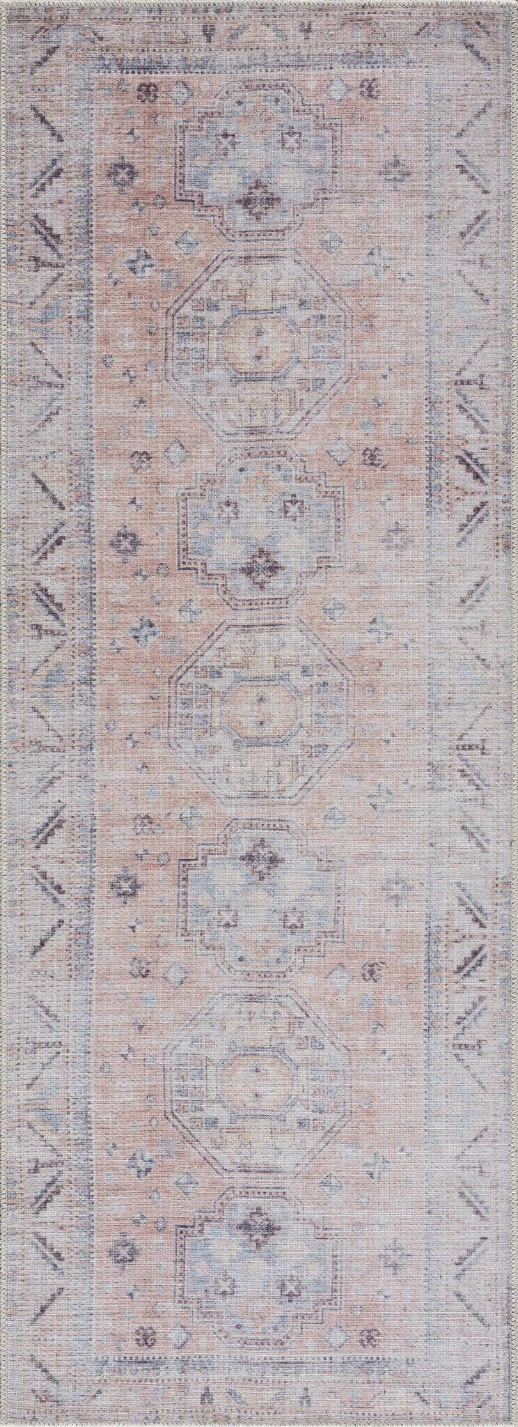 Vintage Style Peach, Blue and Charcoal Traditional Machine washable Area Rug - The Rug Decor