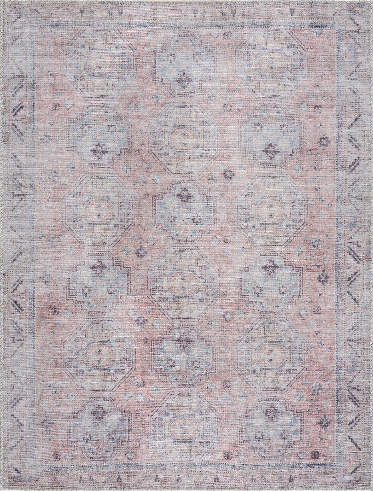 Vintage Style Peach, Blue and Charcoal Traditional Heriz Area Rug – The ...