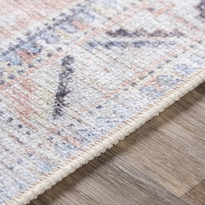 Vintage Style Peach, Blue and Charcoal Traditional Machine washable Area Rug - The Rug Decor
