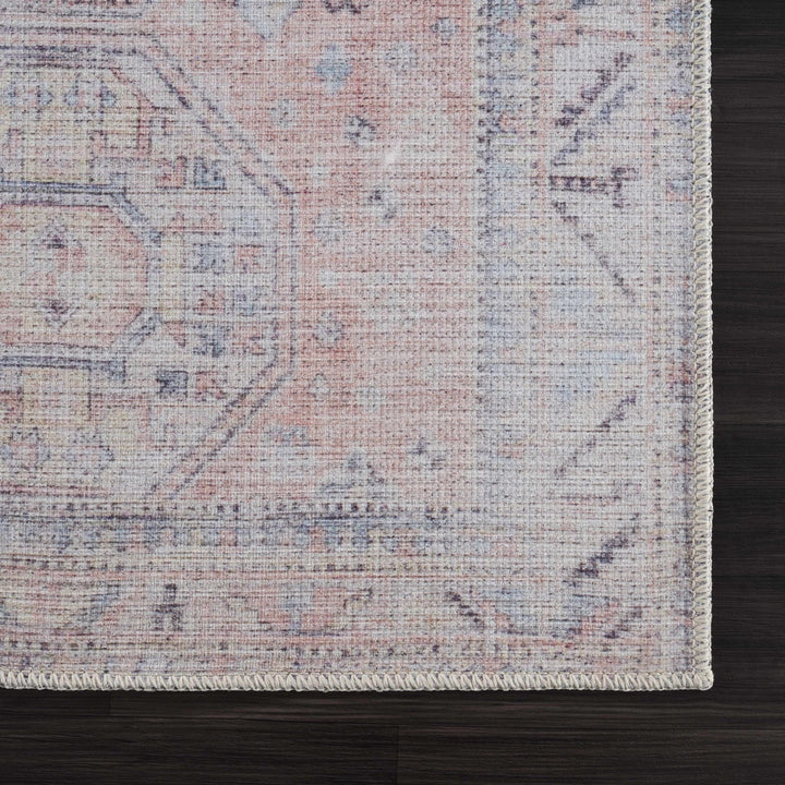 Vintage Style Peach, Blue and Charcoal Traditional Machine washable Area Rug - The Rug Decor