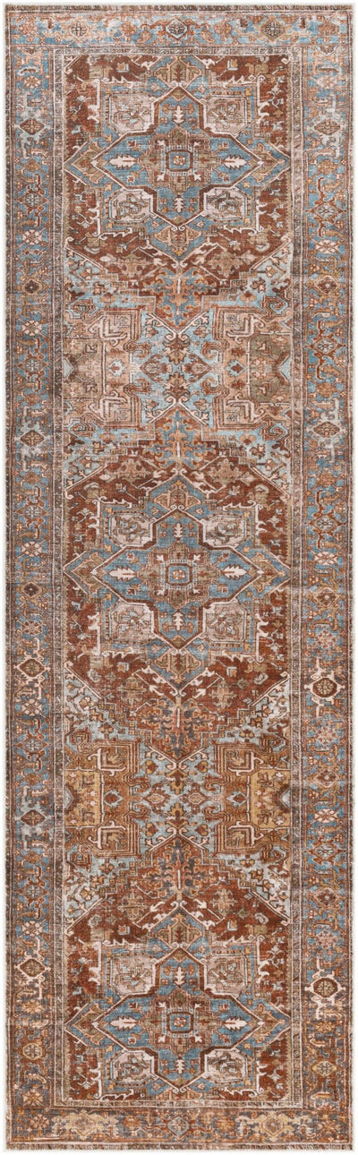 Vintage Style Rust, Blue and Ivory Traditional Medallion Washable Area Rug - The Rug Decor