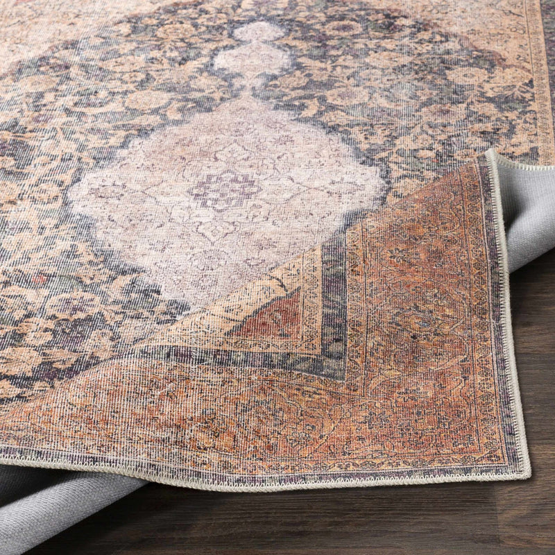 Vintage Style Traditional Floral Ivory, Charcoal, Tan and Rust washable Turkish Design Rug - The Rug Decor
