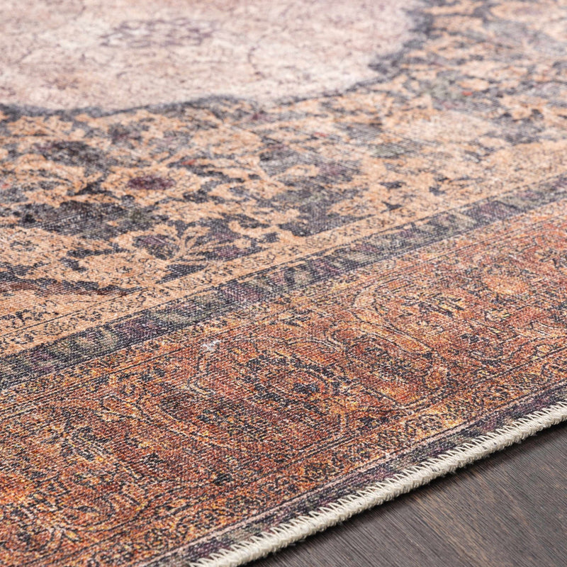 Vintage Style Traditional Floral Ivory, Charcoal, Tan and Rust washable Turkish Design Rug - The Rug Decor