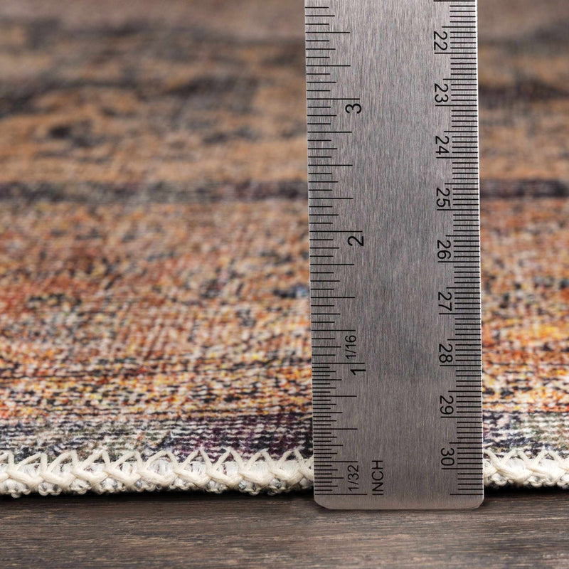 Vintage Style Traditional Floral Ivory, Charcoal, Tan and Rust washable Turkish Design Rug - The Rug Decor