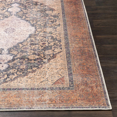 Vintage Style Traditional Floral Ivory, Charcoal, Tan and Rust washable Turkish Design Rug - The Rug Decor