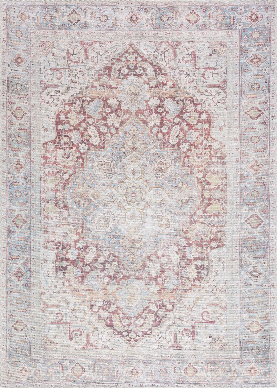 Vintage Style Traditional Flower Blue, Brown and Beige easy Machine washable Turkish Rug - The Rug Decor